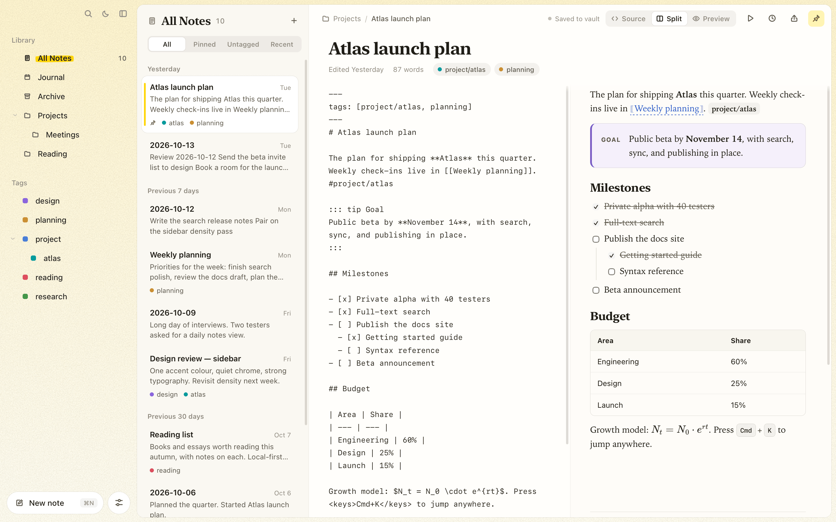 Tagdown Editor in split view
